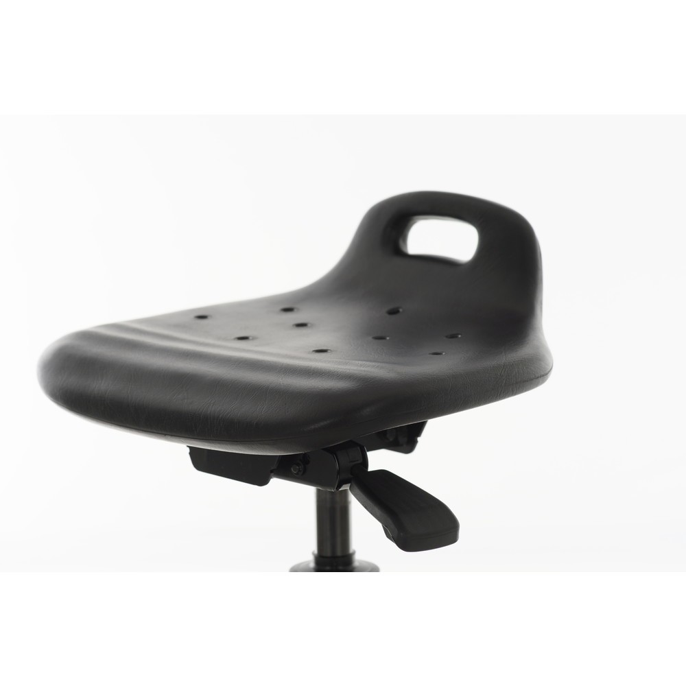 Produktabbildung Nr. 2: HEMMDAL Drehhocker, PU-Sitz mit Rückenstütze + Tragegriff, Sitzhöhe 450-640 mm, Rollen