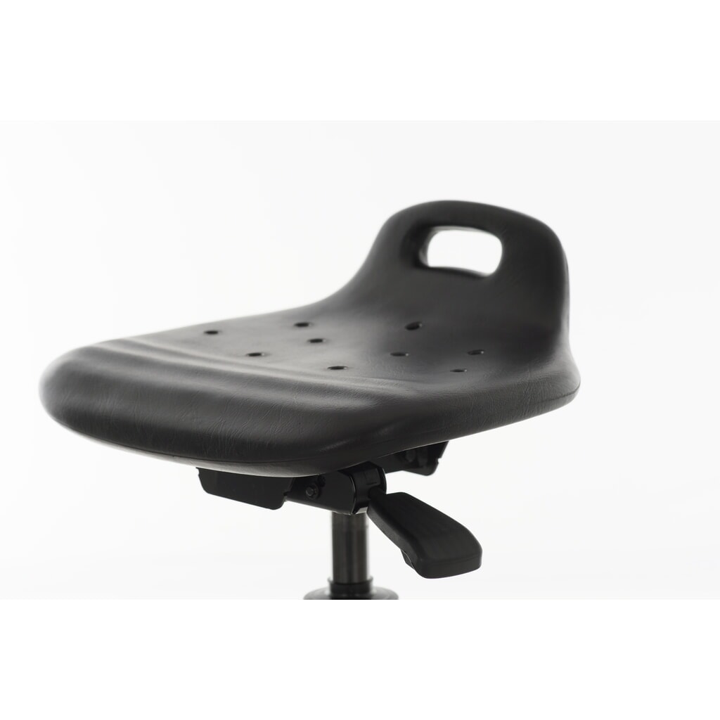 Produktabbildung Nr. 3: HEMMDAL Drehhocker, PU-Sitz mit Rückenstütze + Tragegriff, Sitzhöhe 430-620 mm, Bodengleiter