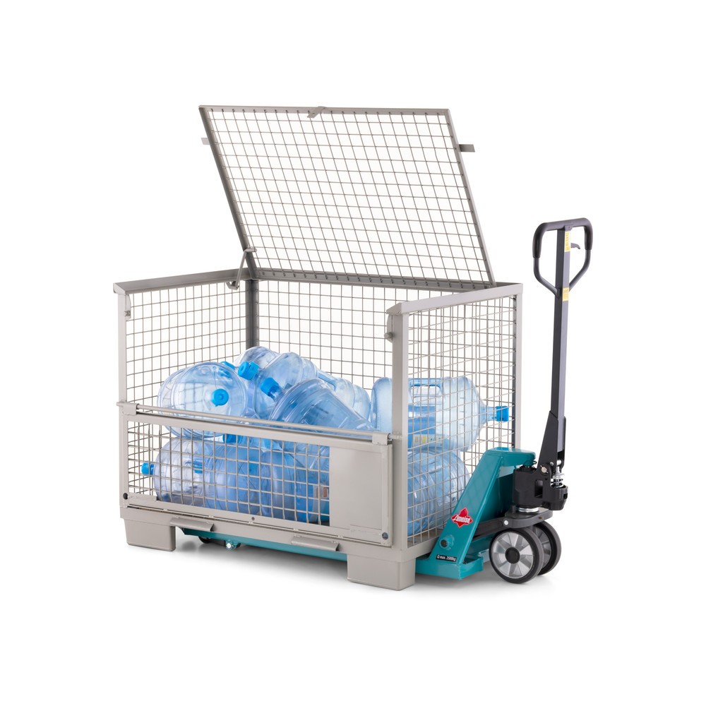 Produktabbildung Nr. 3: HEMMDAL Euro-Gitterbox mit halb abklappbarer Längswand und Deckel, HxBxT 970 x 1.240 x 835 mm, steingrau