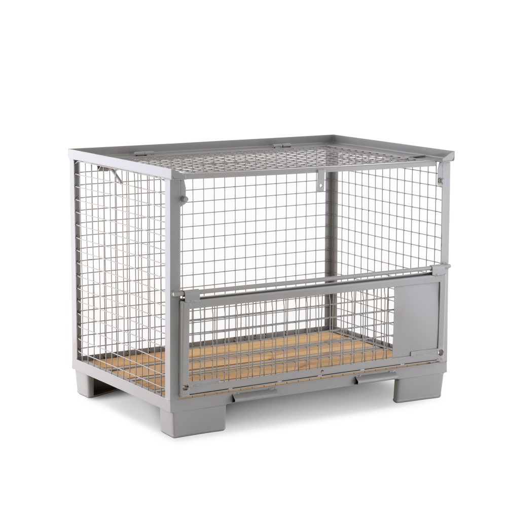 Produktabbildung Nr. 4: HEMMDAL Euro-Gitterbox mit halb abklappbarer Längswand und Deckel, HxBxT 970 x 1.240 x 835 mm, steingrau