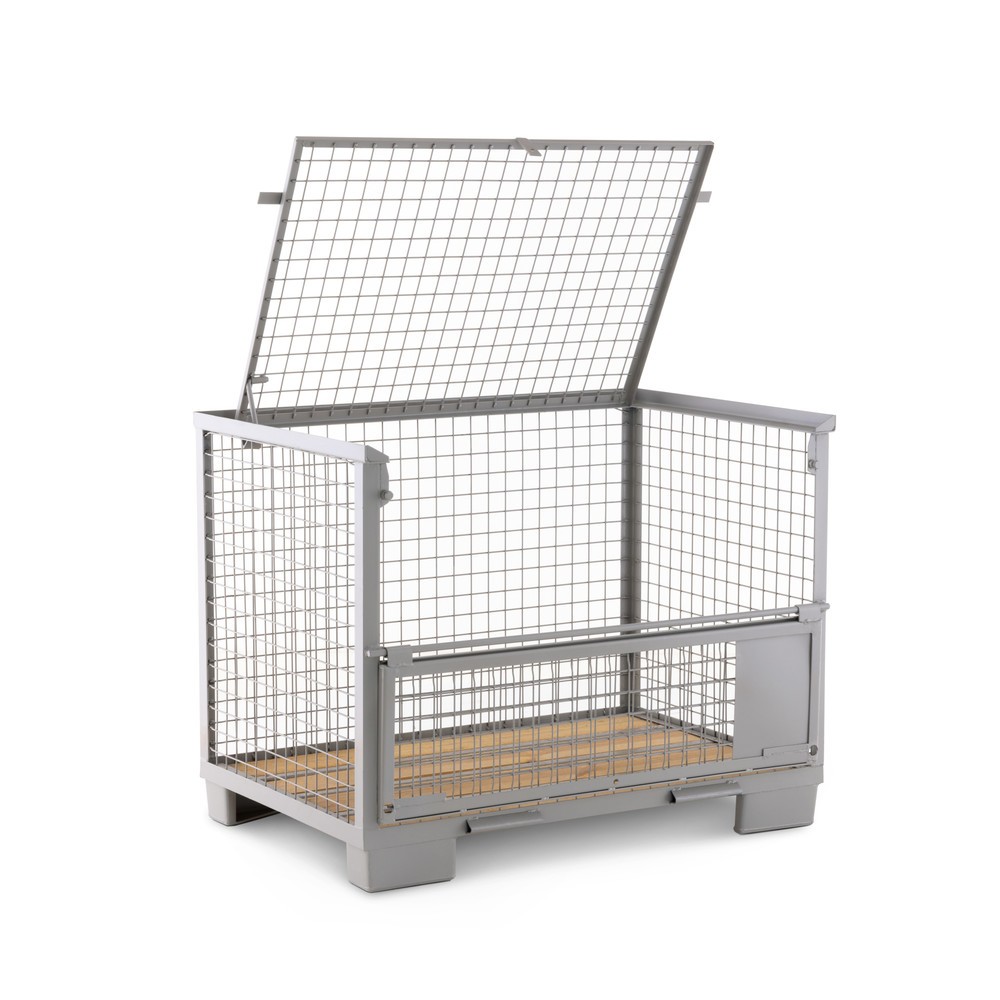 Produktabbildung Nr. 5: HEMMDAL Euro-Gitterbox mit halb abklappbarer Längswand und Deckel, HxBxT 970 x 1.240 x 835 mm, steingrau