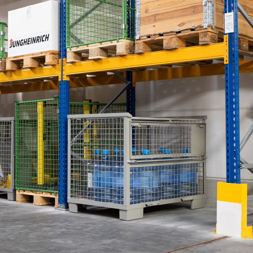 Produktabbildung Nr. 6: HEMMDAL Euro-Gitterbox mit halb abklappbarer Längswand und Deckel, HxBxT 970 x 1.240 x 835 mm, steingrau