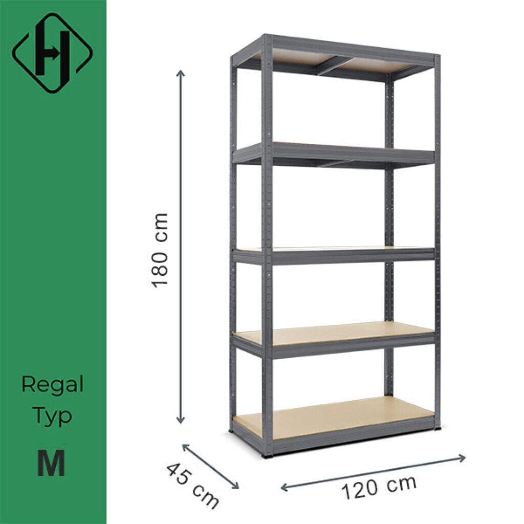 HEMMDAL Fachbodenregal Typ M graphitgrau, Fachlast 200 kg, HxBxT 1.800 x 1.200 x 450 mm Produktabbildung Nr. 2: HEMMDAL Fachbodenregal Typ M graphitgrau, Fachlast 200 kg, HxBxT 1.800 x 1.200 x 450 mm