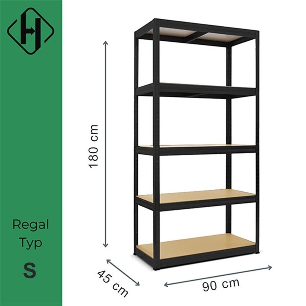 Produktabbildung Nr. 2: HEMMDAL Fachbodenregal Typ S schwarz, Fachlast 150 kg, HxBxT 1.800 x 900 x 450 mm