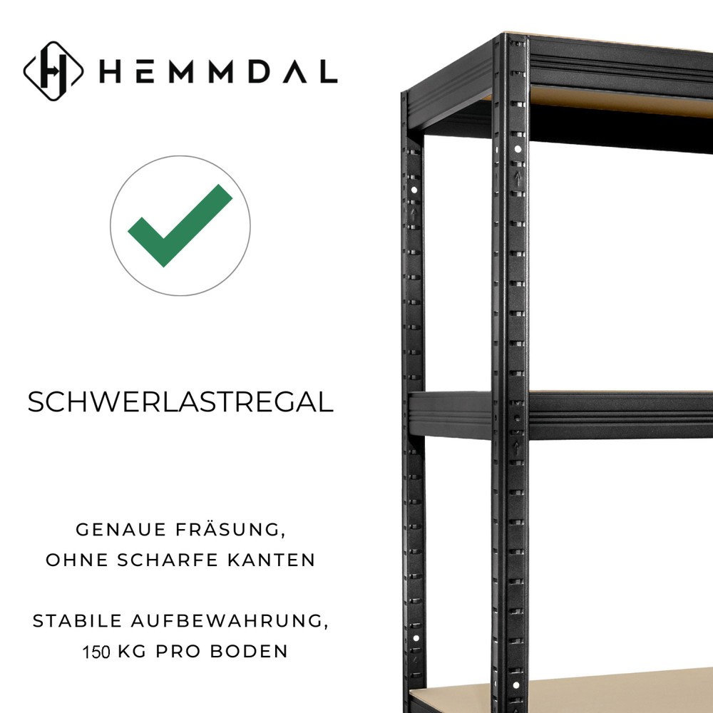 Produktabbildung Nr. 3: HEMMDAL Fachbodenregal Typ S schwarz, Fachlast 150 kg, HxBxT 1.800 x 900 x 450 mm
