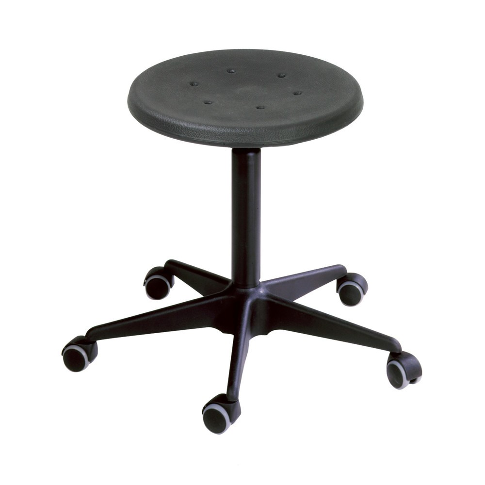 Produktabbildung: HEMMDAL Hocker, PU-Sitz, Sitzhöhe 410-535 mm, Stahlbasis, Rollen