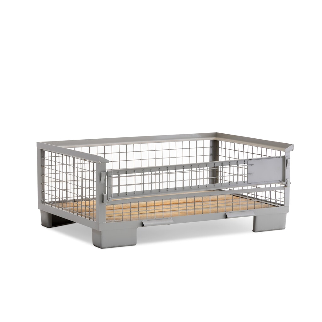 HEMMDAL Industrie-Gitterbox mit halb abklappbarer Längswand, HxBxT 500 x 1.240 x 835 mm, steingrau Produktabbildung: HEMMDAL Industrie-Gitterbox mit halb abklappbarer Längswand, HxBxT 500 x 1.240 x 835 mm, steingrau
