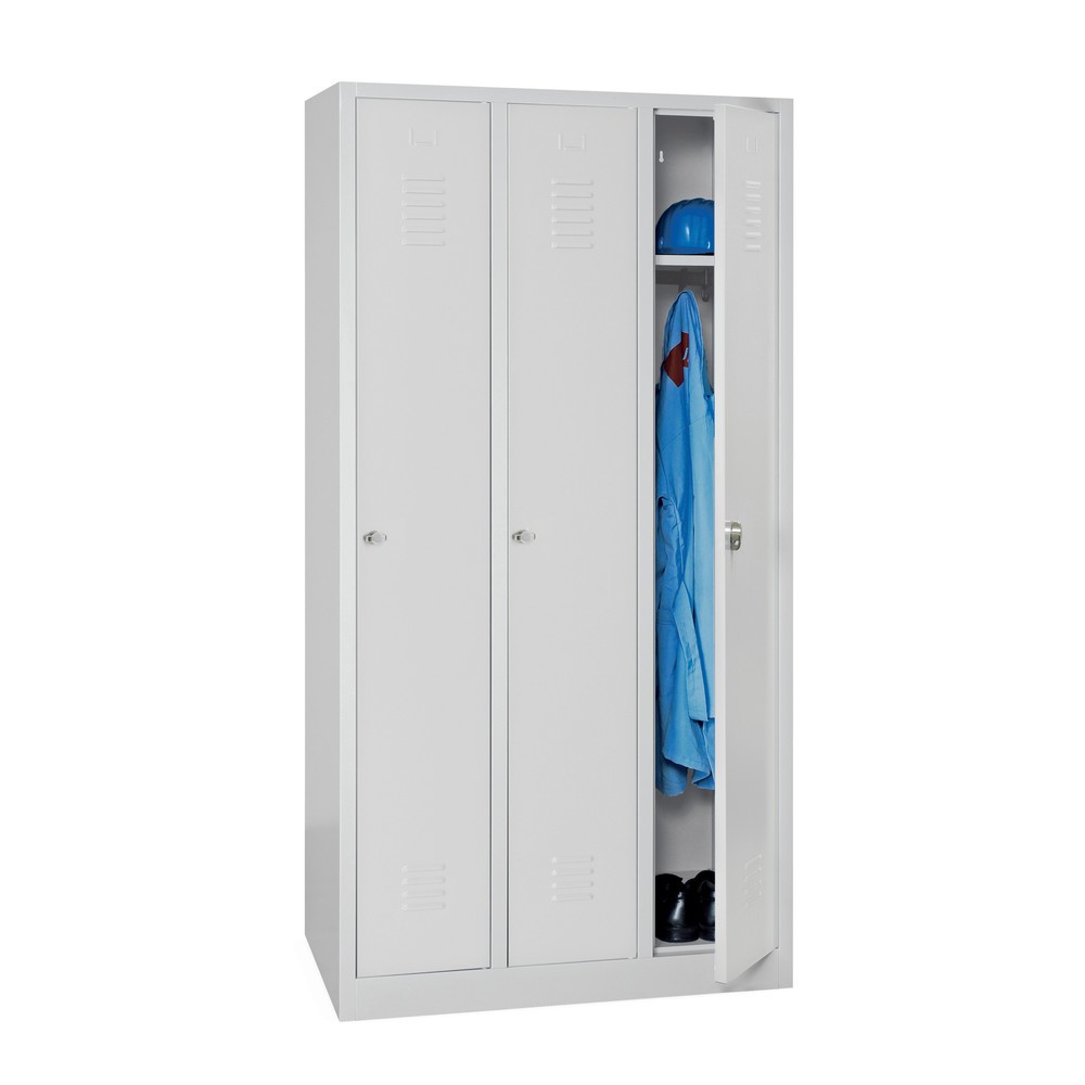 Produktabbildung: HEMMDAL Kleiderspind mit Sockel + Drehriegelverschluss, 3 Abteile, HxBxT 1.800 x 900 x 500 mm
