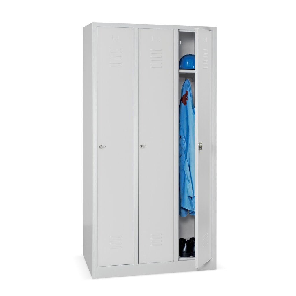 HEMMDAL Kleiderspind mit Sockel + Drehriegelverschluss, 3 Abteile, HxBxT 1.800 x 900 x 500 mm Produktabbildung: HEMMDAL Kleiderspind mit Sockel + Drehriegelverschluss, 3 Abteile, HxBxT 1.800 x 900 x 500 mm