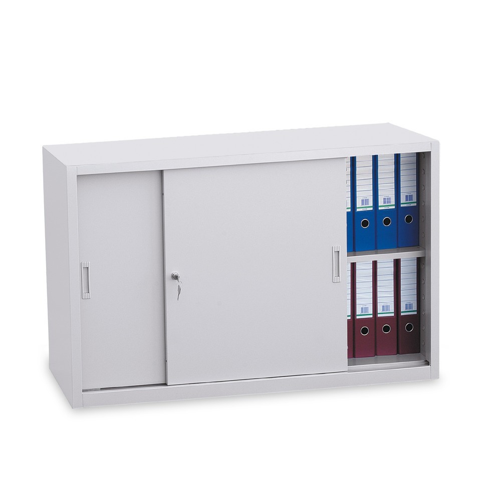 Produktabbildung: HEMMDAL Werkstatt-Schiebetürschrank, 2 OH, HxBxT 750 x 1.200 x 450 mm, Böden lichtgrau