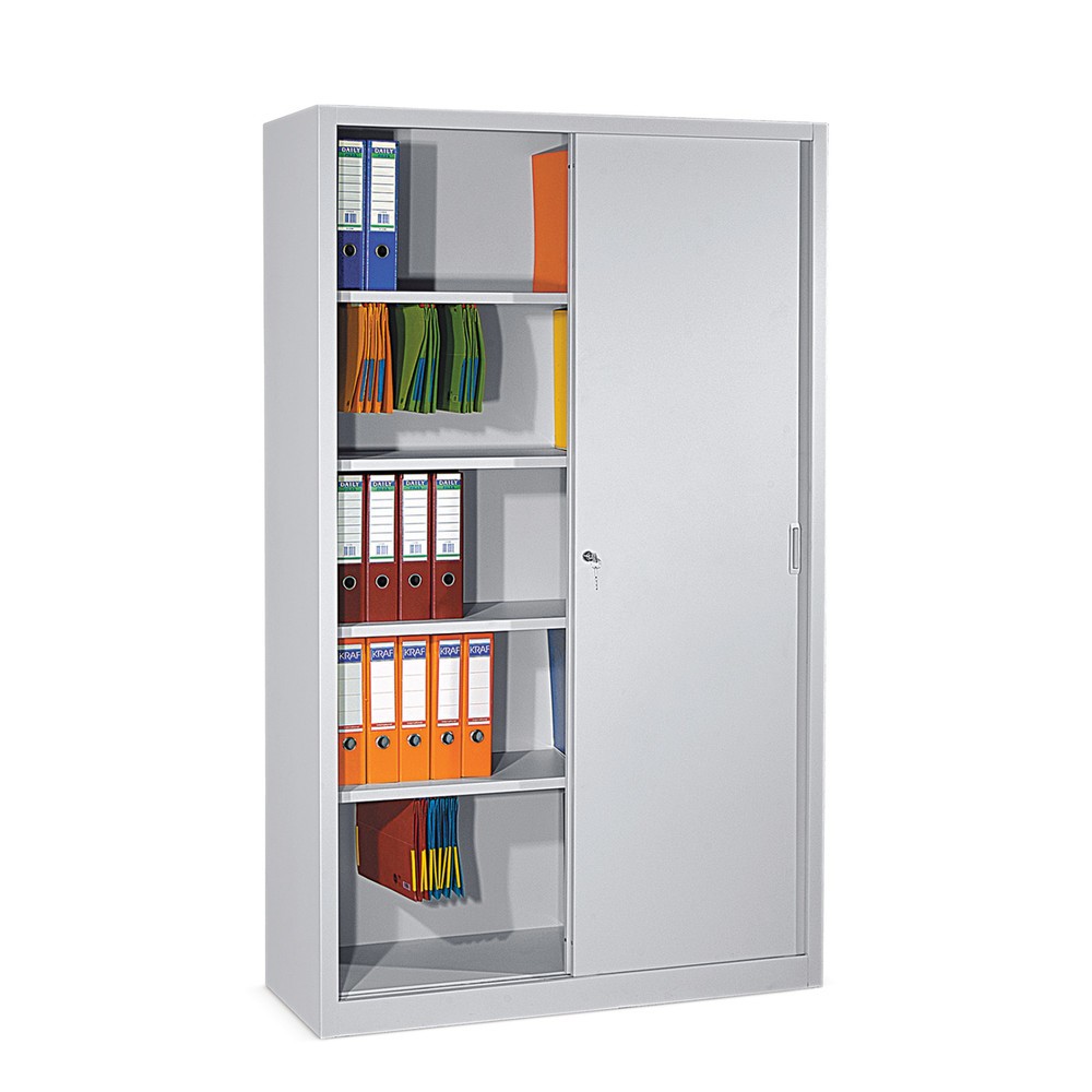 Produktabbildung: HEMMDAL Werkstatt-Schiebetürschrank, 5 OH, HxBxT 1.950 x 1.200 x 450 mm, Böden verzinkt