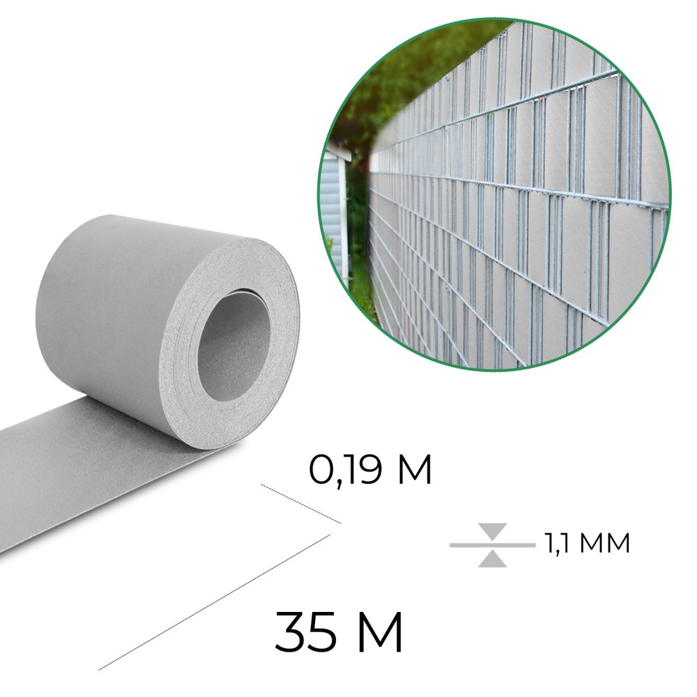 Produktabbildung Nr. 2: HEMMDAL Sichtschutzstreifen, hellgrau – 0,19 x 35 m – Premium / 1,1 mm stark