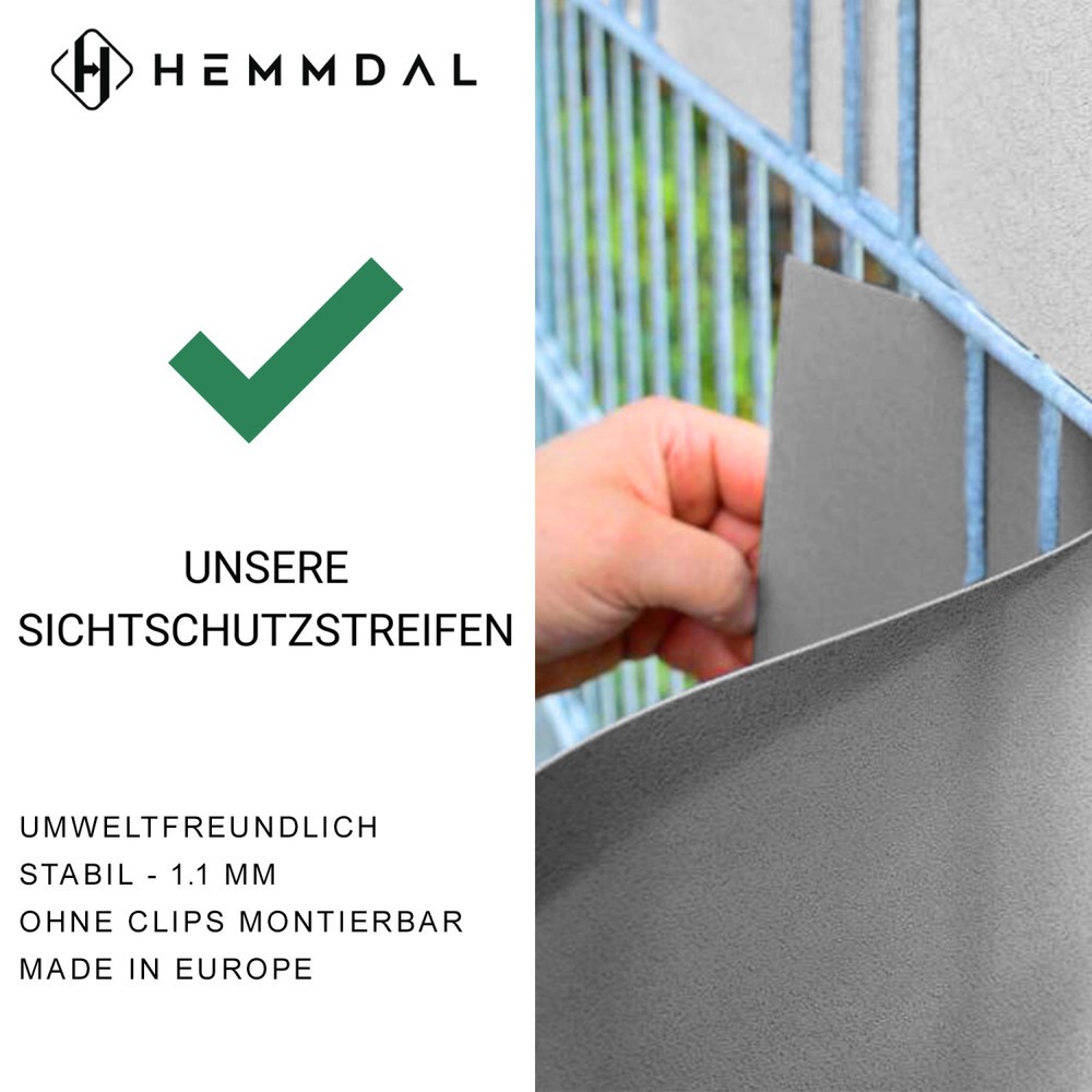 Produktabbildung Nr. 3: HEMMDAL Sichtschutzstreifen, hellgrau – 0,19 x 35 m – Premium / 1,1 mm stark