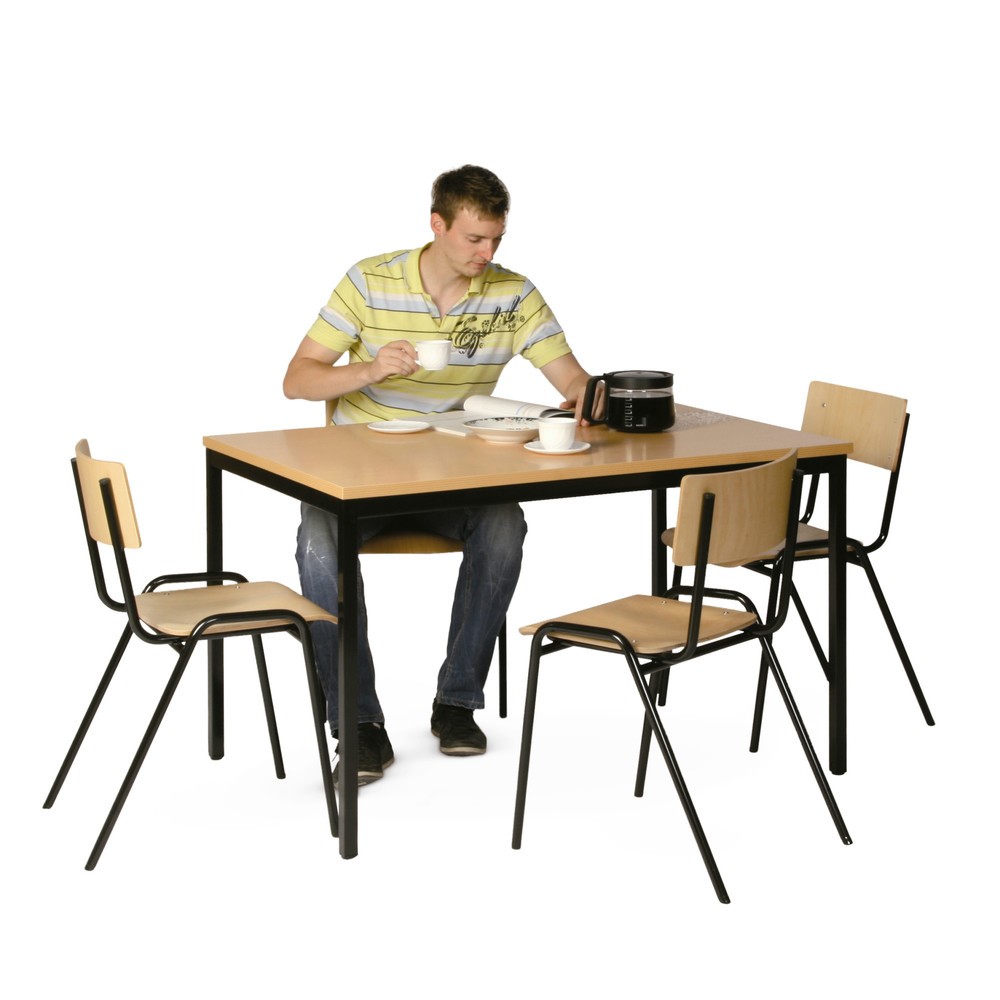 Produktabbildung Nr. 2: HEMMDAL Sitzgruppe mit Stahlrohrtisch, Tisch BxT 1.600 x 800 mm + 4 Stühle, lichtgrau