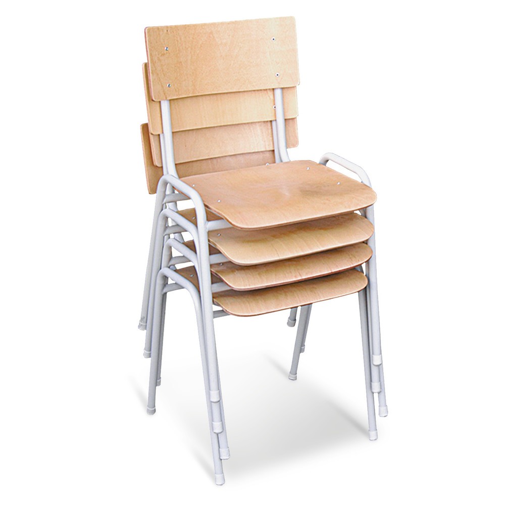 Produktabbildung: HEMMDAL Stuhl Standard, 4er-Set, stapelbar, Buche hell, Gestell lichtgrau