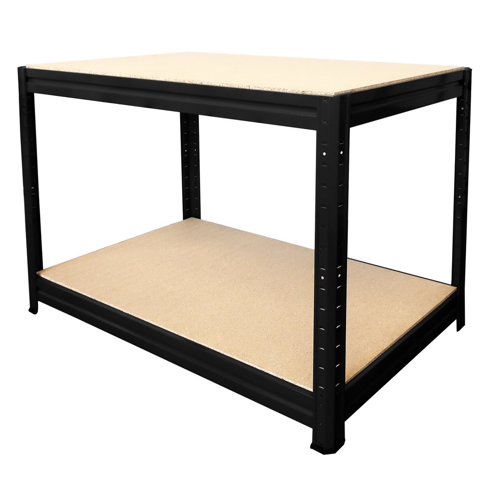 Produktabbildung: HEMMDAL Werkbank Typ L, schwarz – 87 x 160 x 60 cm – Fachlast bis 600 kg