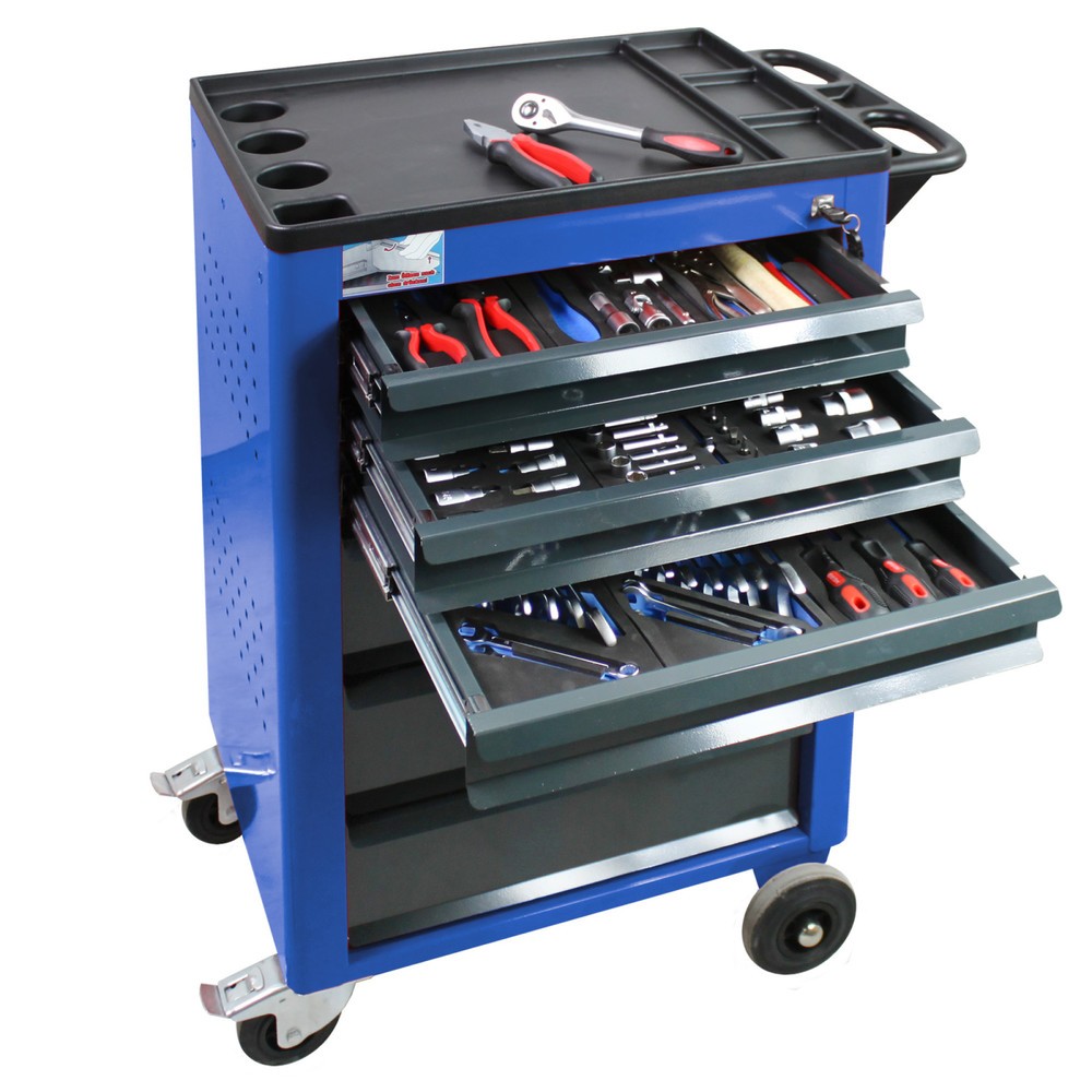 Produktabbildung Nr. 1: HEMMDAL Werkstattwagen, inkl. 115-teiligem Werkzeugsortiment, blau