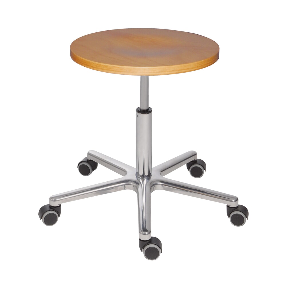 Produktabbildung: HEMMDAL XXL-Drehhocker, Sitz aus Buche, Sitzhöhe 470-650 mm, Rollen