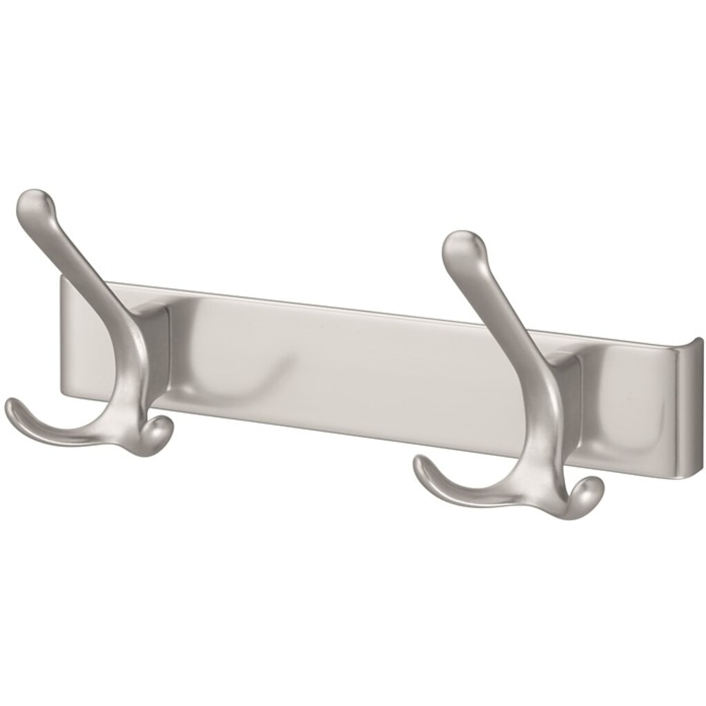 HERMETA Huthakenleiste 0822-0822, Leichtmetall silberfarbig eloxiert, 2 Haken Ausladung 96 mm, Höhe 102 mm Produktabbildung: HERMETA Huthakenleiste 0822-0822, Leichtmetall silberfarbig eloxiert, 2 Haken Ausladung 96 mm, Höhe 102 mm