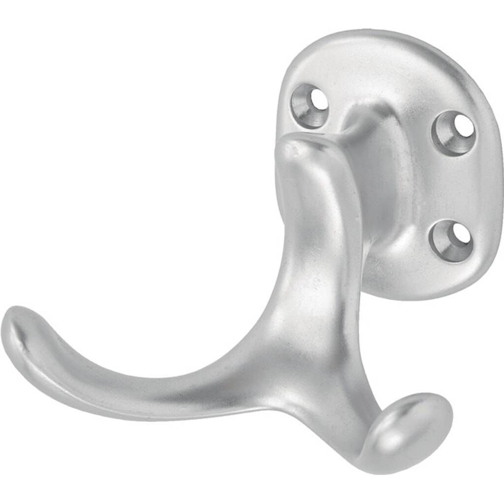HERMETA Mantelhaken 0029, Aluminium silberfarbig eloxiert, zweifach Ausladung 60 mm, Höhe 47 mm Produktabbildung: HERMETA Mantelhaken 0029, Aluminium silberfarbig eloxiert, zweifach Ausladung 60 mm, Höhe 47 mm