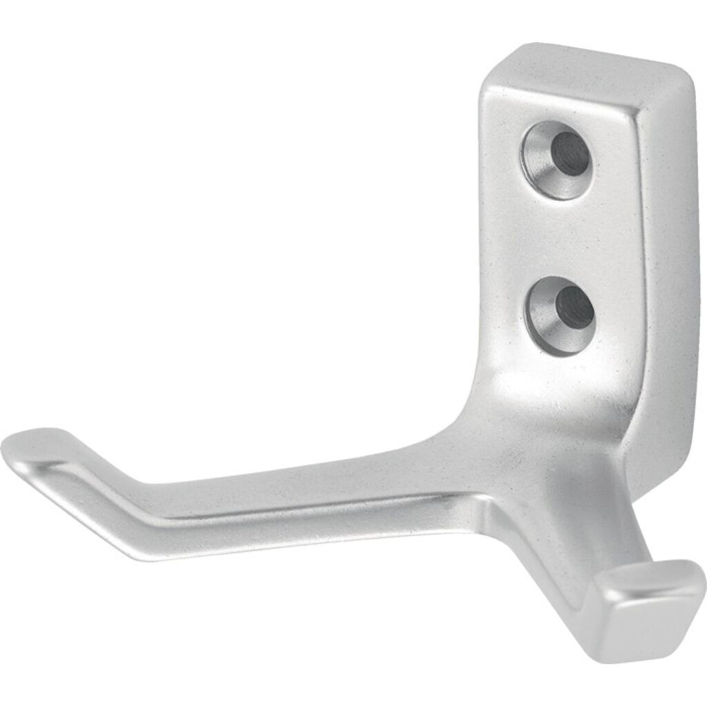 HERMETA Mantelhaken 0033, Aluminium silberfarbig eloxiert, zweifach Ausladung 55 mm, Höhe 43 mm Produktabbildung: HERMETA Mantelhaken 0033, Aluminium silberfarbig eloxiert, zweifach Ausladung 55 mm, Höhe 43 mm