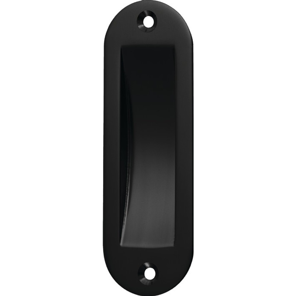 Produktabbildung: HERMETA Schiebetürmuschel, 2 x Ø 5 mm, Aluminium schwarz pulverbeschichtet oval, Länge 120 mm Breite 40 mm