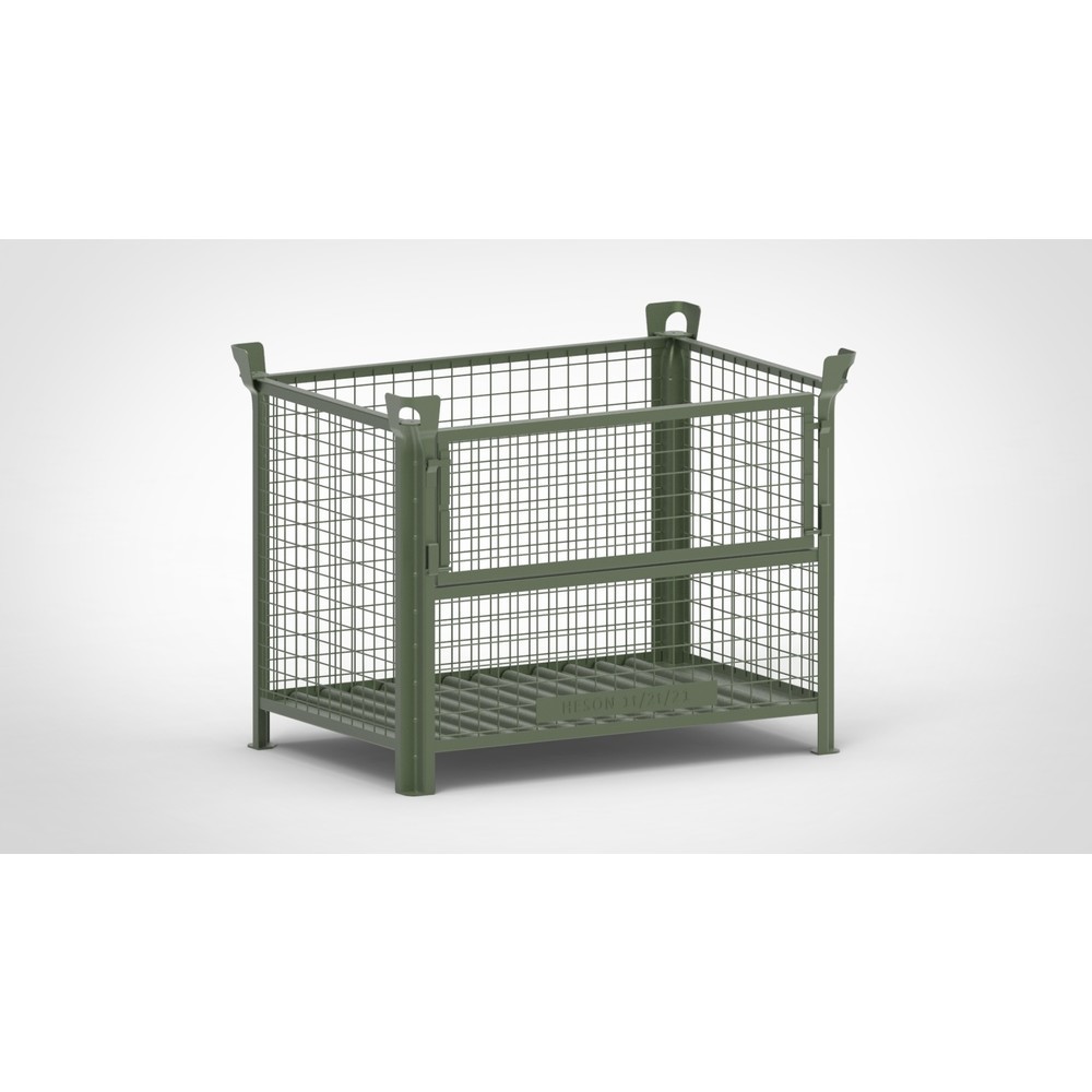 Produktabbildung: HESON® Gitterbox, mit ½ Gitterklappe, lackiert, HxBxT 900 x 1.200 x 800 mm, resedagrün