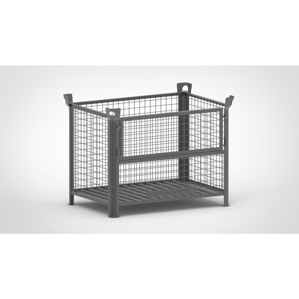 Produktabbildung: HESON® Gitterbox, mit ½ Gitterklappe, lackiert, HxBxT 900 x 1.200 x 800 mm, mausgrau