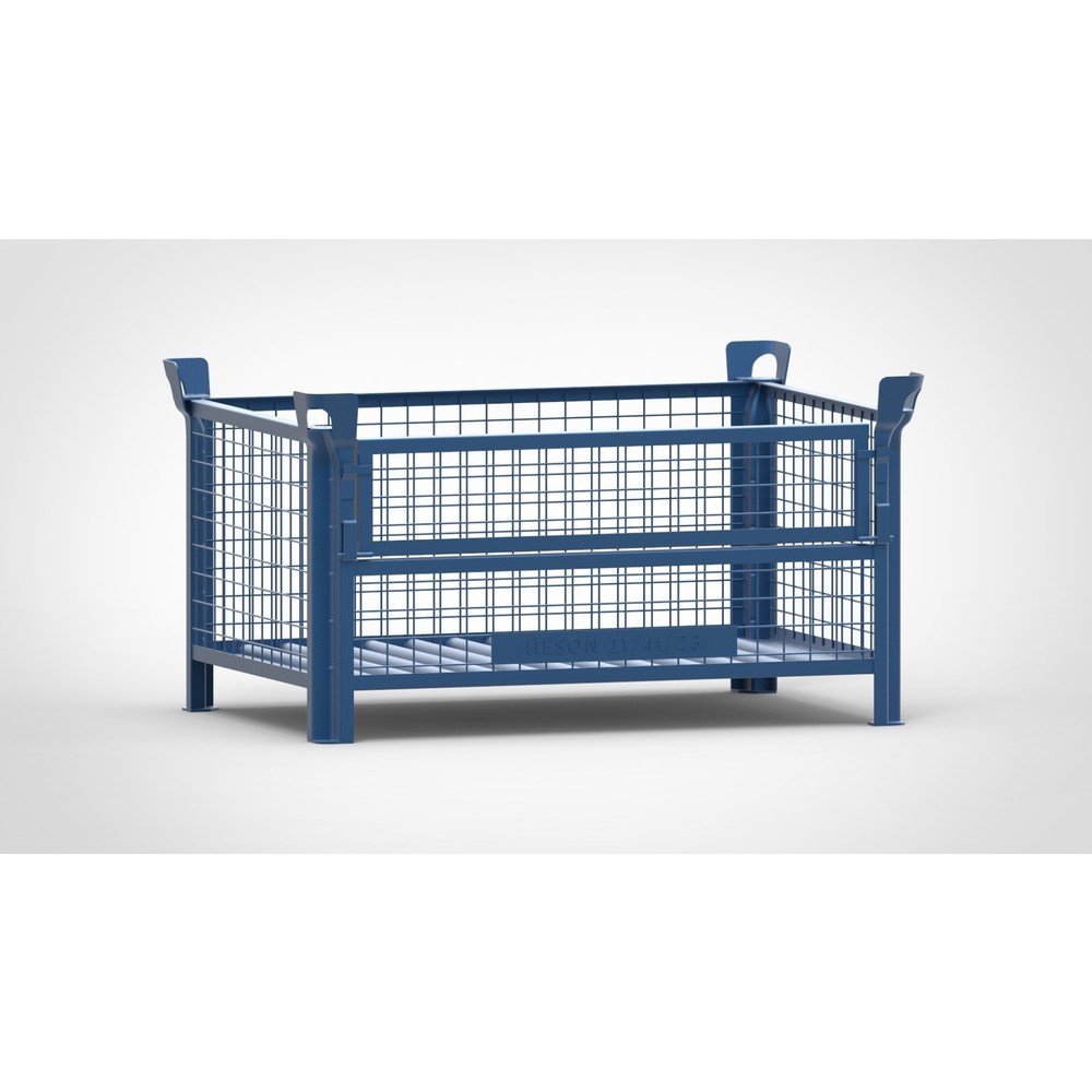 Produktabbildung: HESON® Gitterbox, mit ½ Gitterklappe, lackiert, HxBxT 600 x 1.200 x 800 mm, enzianblau