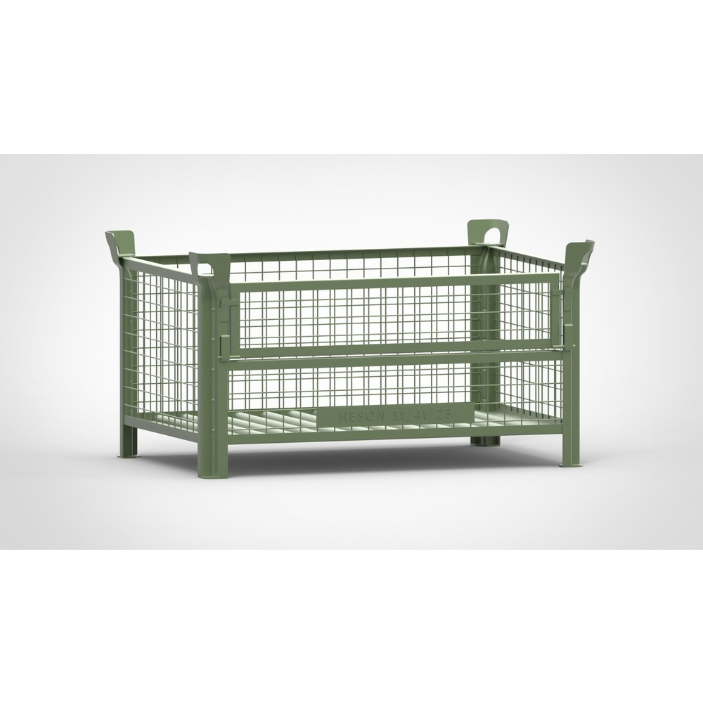 Produktabbildung: HESON® Gitterbox, mit ½ Gitterklappe, lackiert, HxBxT 600 x 1.200 x 800 mm, resedagrün