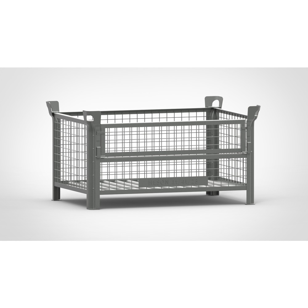 Produktabbildung Nr. 1: HESON® Gitterbox, mit ½ Gitterklappe, lackiert, HxBxT 600 x 1.200 x 800 mm, mausgrau