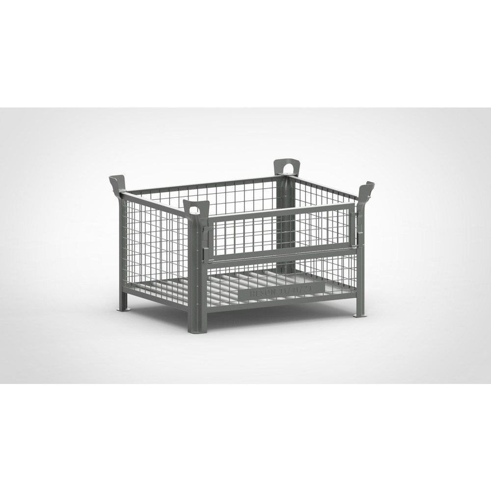 Produktabbildung: HESON® Gitterbox, mit ½ Gitterklappe, lackiert, HxBxT 600 x 1.000 x 800 mm, mausgrau