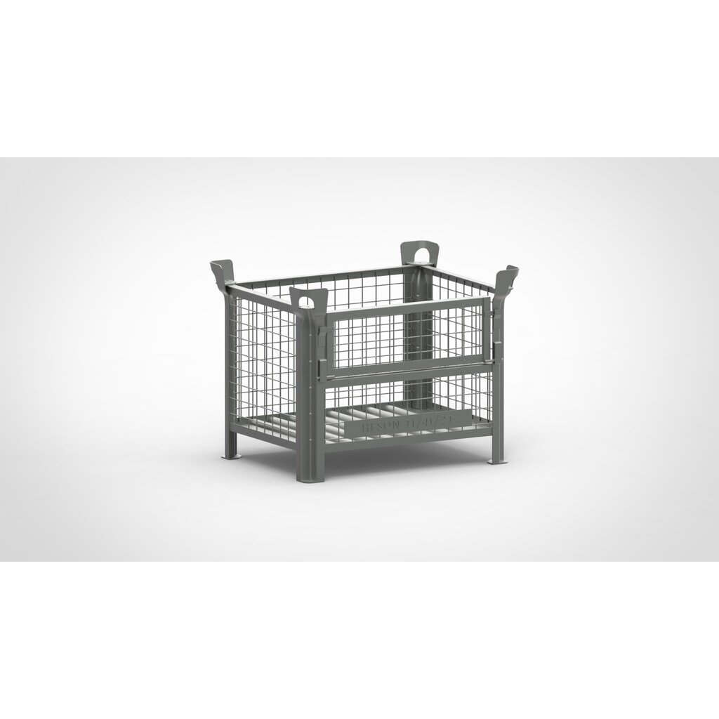 HESON® Industrie-Gitterbox, mit ½ Gitterklappe, lackiert, HxBxT 600 x 800 x 600 mm, mausgrau Produktabbildung: HESON® Industrie-Gitterbox, mit ½ Gitterklappe, lackiert, HxBxT 600 x 800 x 600 mm, mausgrau