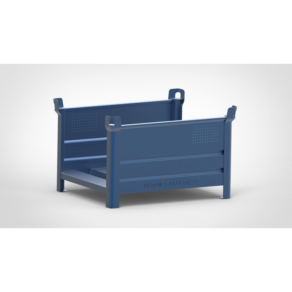 Produktabbildung: HESON® Stapelbehälter für Langgut, 2 Seiten offen, lackiert, BxT 1.000 x 800 mm, enzianblau