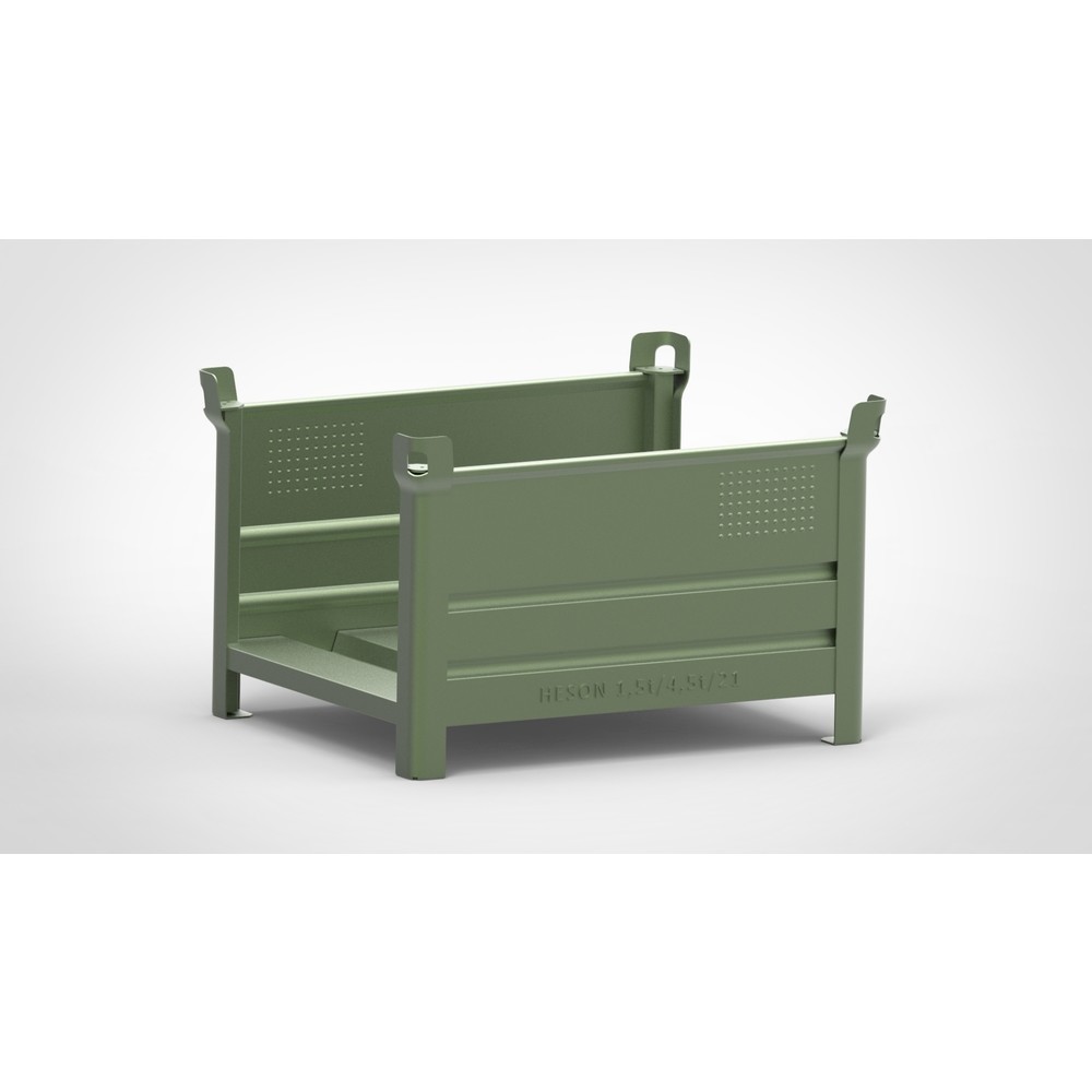 Produktabbildung: HESON® Stapelbehälter für Langgut, 2 Seiten offen, lackiert, BxT 1.000 x 800 mm, resedagrün