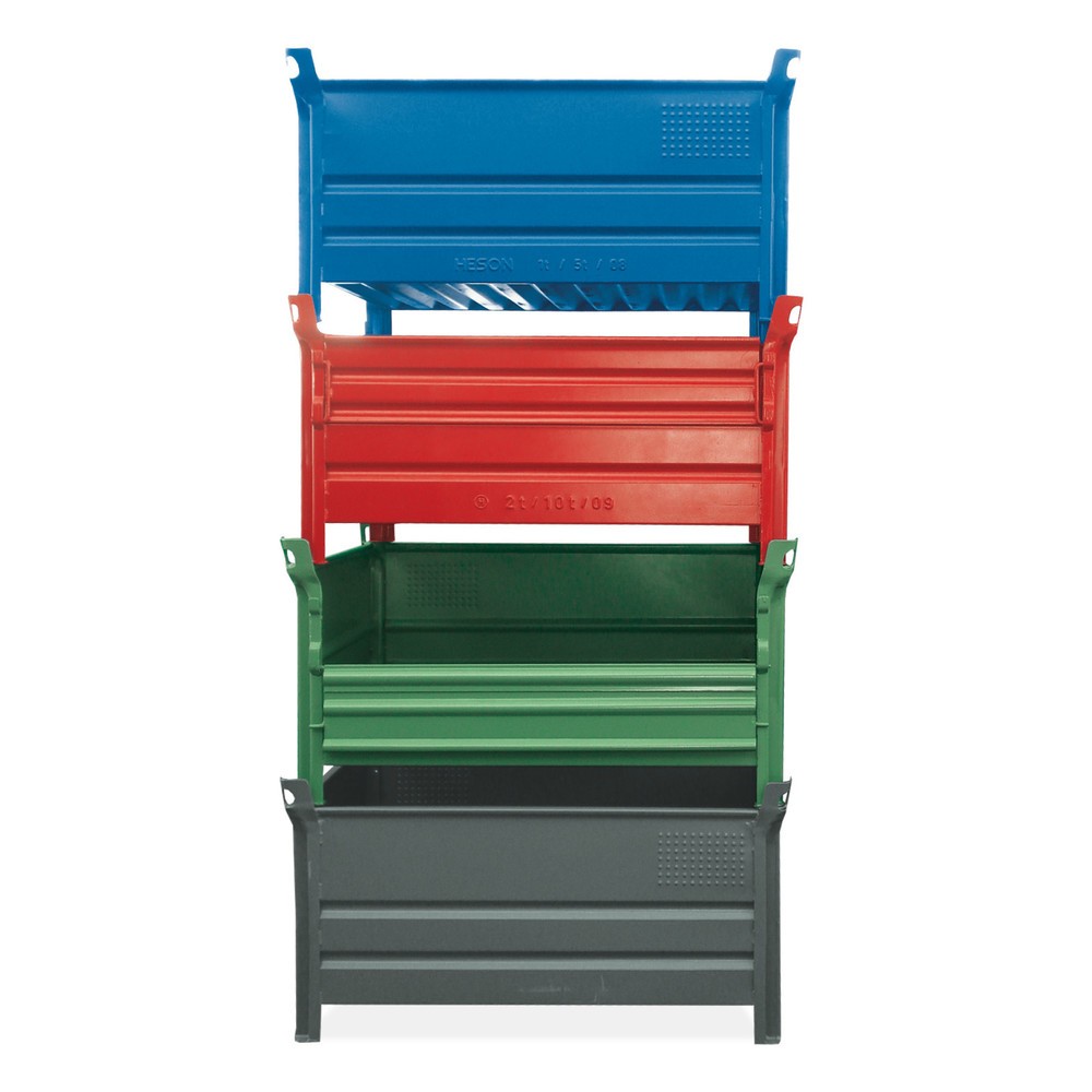 Produktabbildung: HESON® Stapelbehälter, mit ½ Vollwandklappe, Tragkraft 1.000 kg, BxT 800 x 500 mm, grün