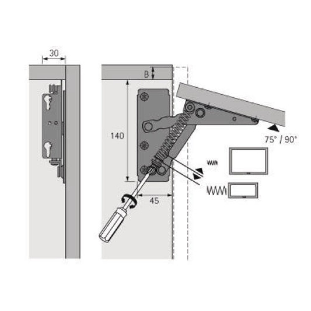 Produktabbildung Nr. 2: HETTICH Hochklappbeschlag Lift, 80 - 220 N, Stahl vernickelt, 90 °