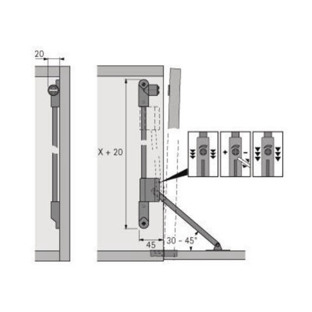 Produktabbildung Nr. 2: HETTICH Klappenhalter Klassik D mit Magnet-Zuhaltung, links, Stahl vernickelt, Länge 290 mm
