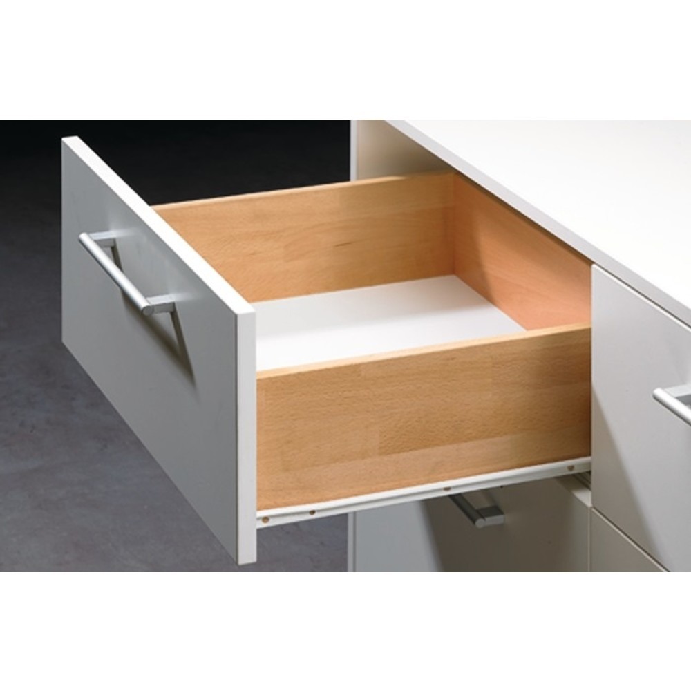 Produktabbildung: HETTICH Rollenführung FR 402 mit Stop Control, Nennlänge 450 mm, Stahl weiß, 25 kg Schubkastenlänge 450 mm