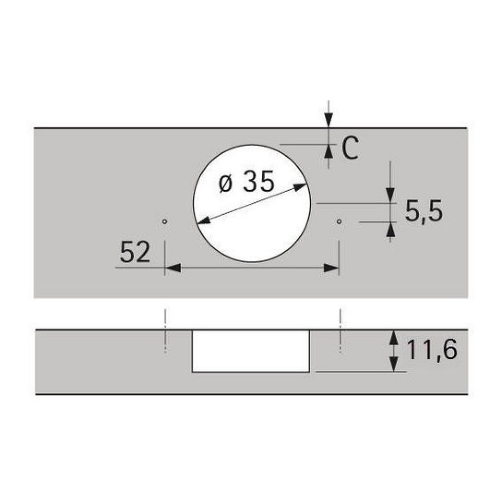 Produktabbildung Nr. 2: HETTICH Weitwinkelscharnier Sensys 8657i, halb vorliegendzum Anschrauben, TH 52, vernickelt