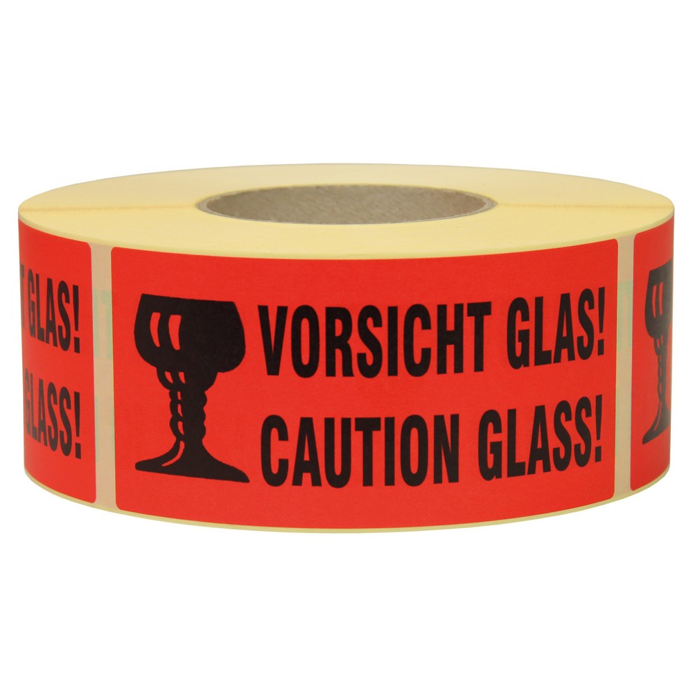 Produktabbildung: Hinweisetikett "Vorsicht Glas", LxB 145 x 70 mm, 1 Rolle á 1.000 Stück