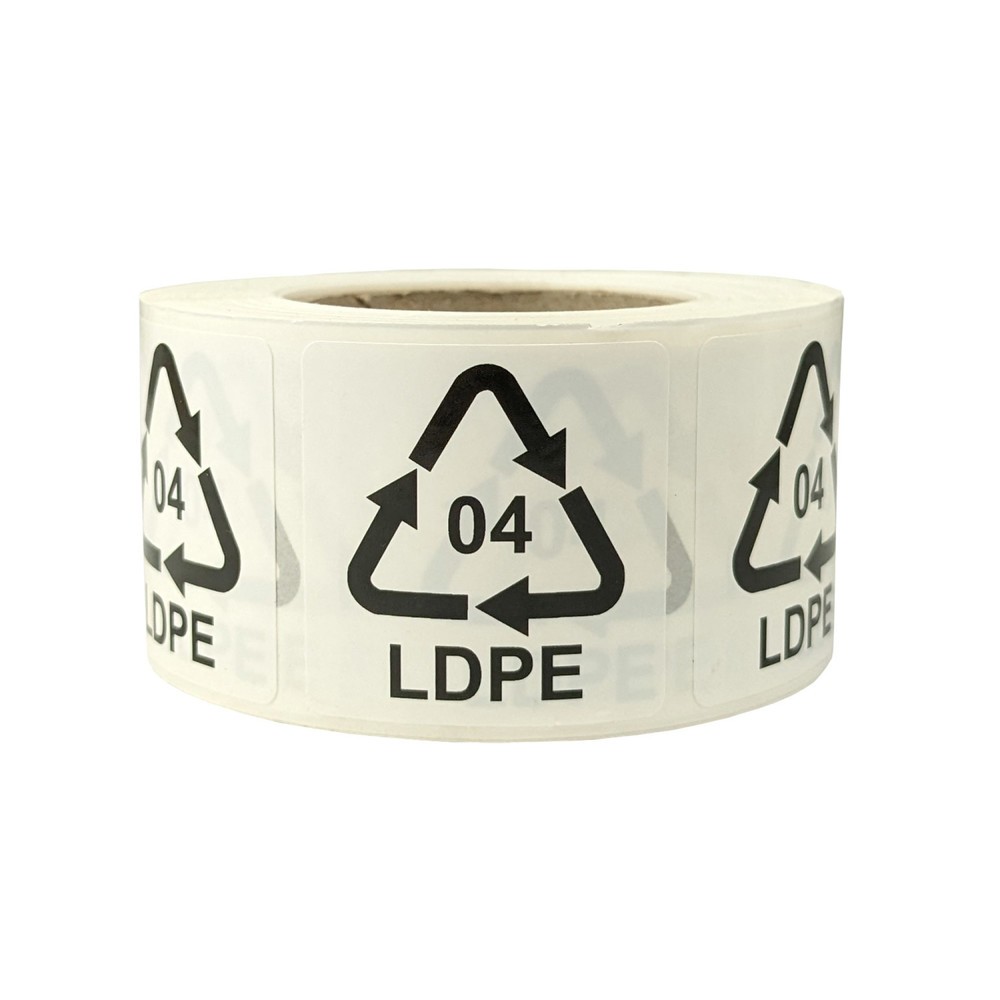 Produktabbildung: Hinweisetiketten für Italien, 35x35 mm, Haftfolie weiß, Aufdruck: 04 LDPE, 500 St./Rolle