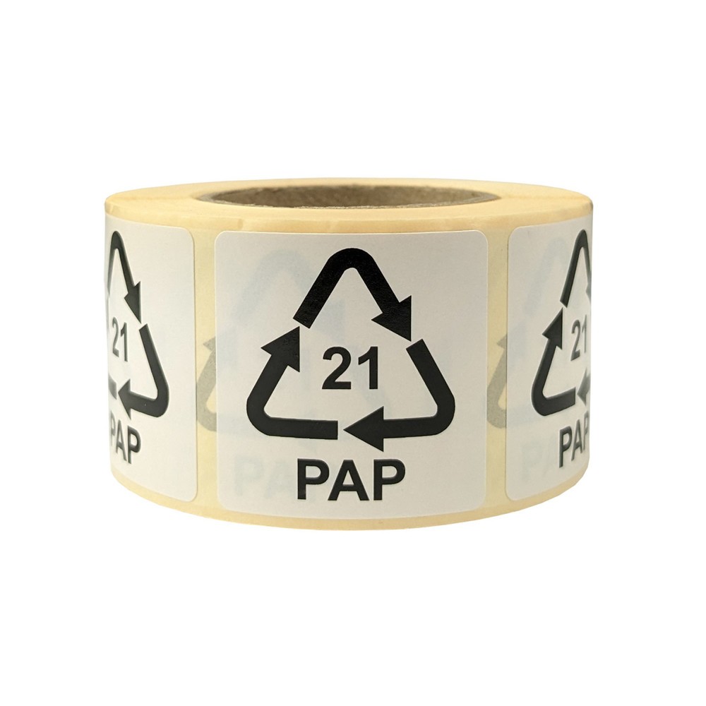 Produktabbildung: Hinweisetiketten für Italien, 35x35 mm, Haftpapier weiß, Aufdruck: 21 PAP (sonst Pappe), 500 St./Rolle