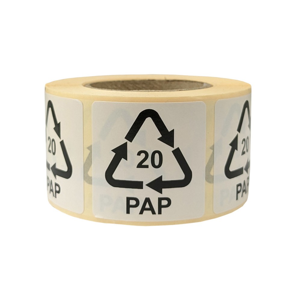 Produktabbildung: Hinweisetiketten für Italien, 35x35 mm, Haftpapier weiß, Aufdruck: 20 PAP (Wellpappe), 500 St./Rolle