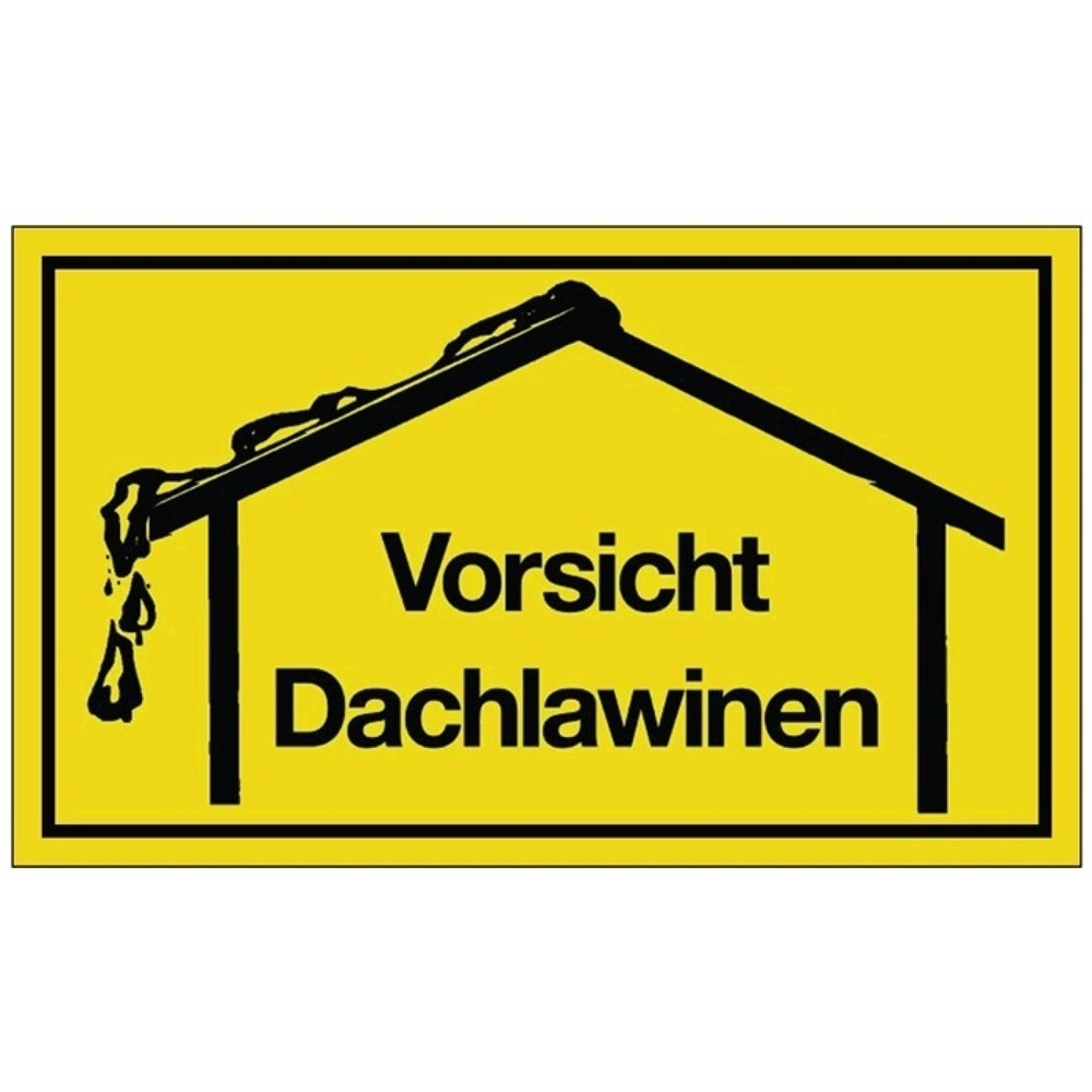 Produktabbildung: Hinweiszeichen, L250xB150 mm gelb schwarz, Vorsicht Dachlawinen, Kunststoff