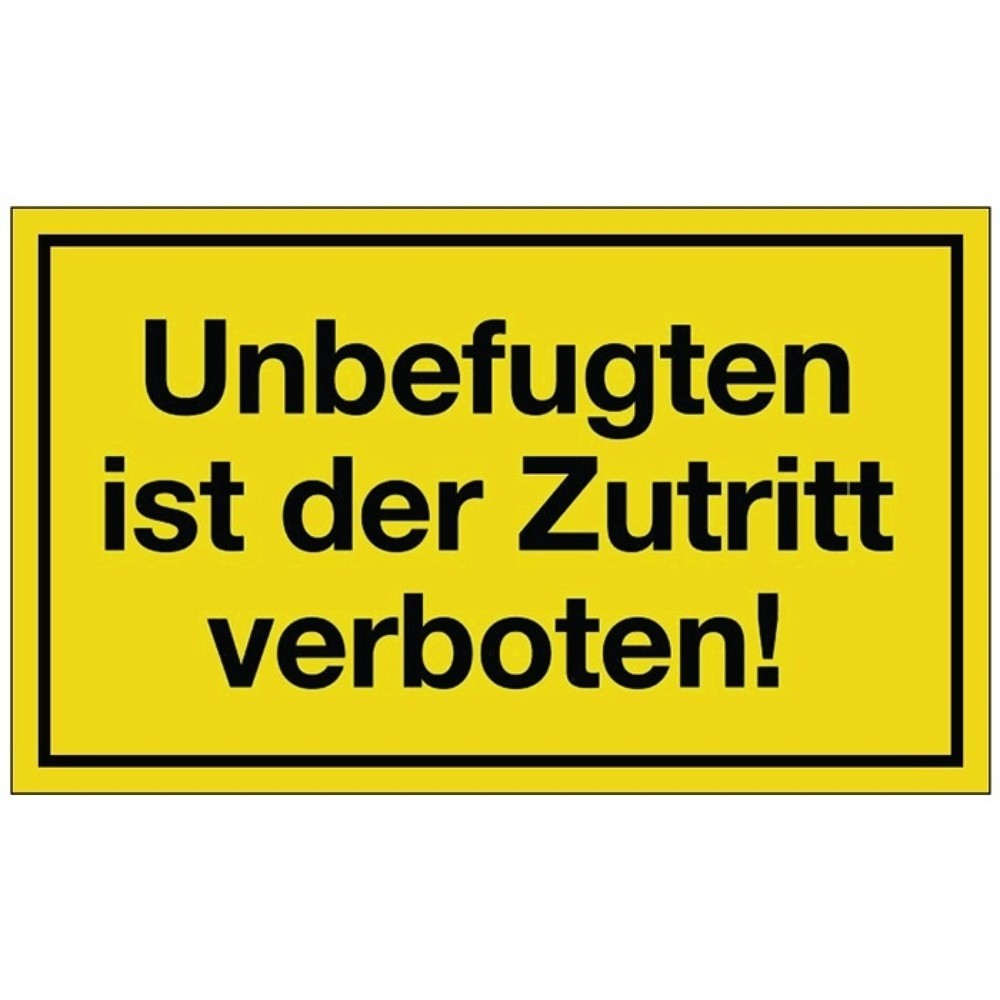 Produktabbildung: Hinweiszeichen, L250xB150 mm gelb schwarz, Unbefugten ist der Zutritt verboten, Kunststoff