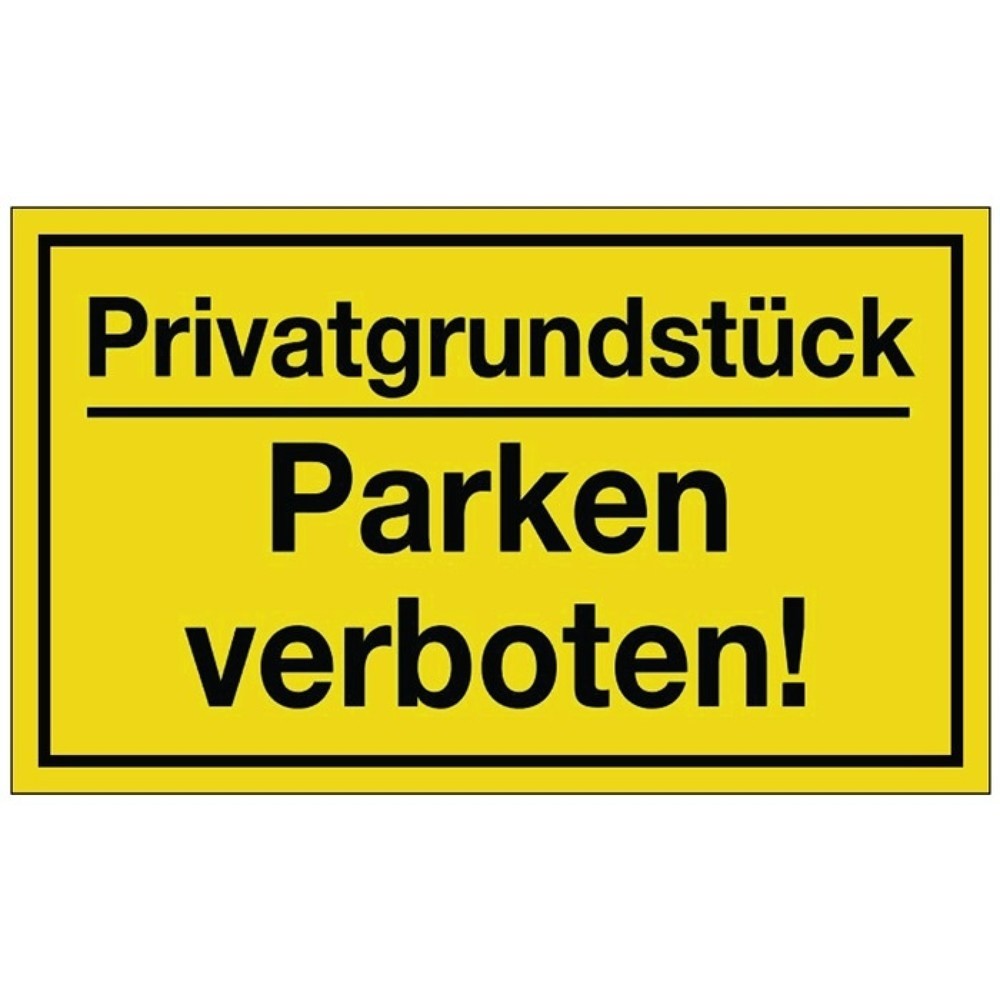 Produktabbildung: Hinweiszeichen, L250xB150 mm gelb schwarz, Privatgrundstück/Parken verboten!, Kunststoff