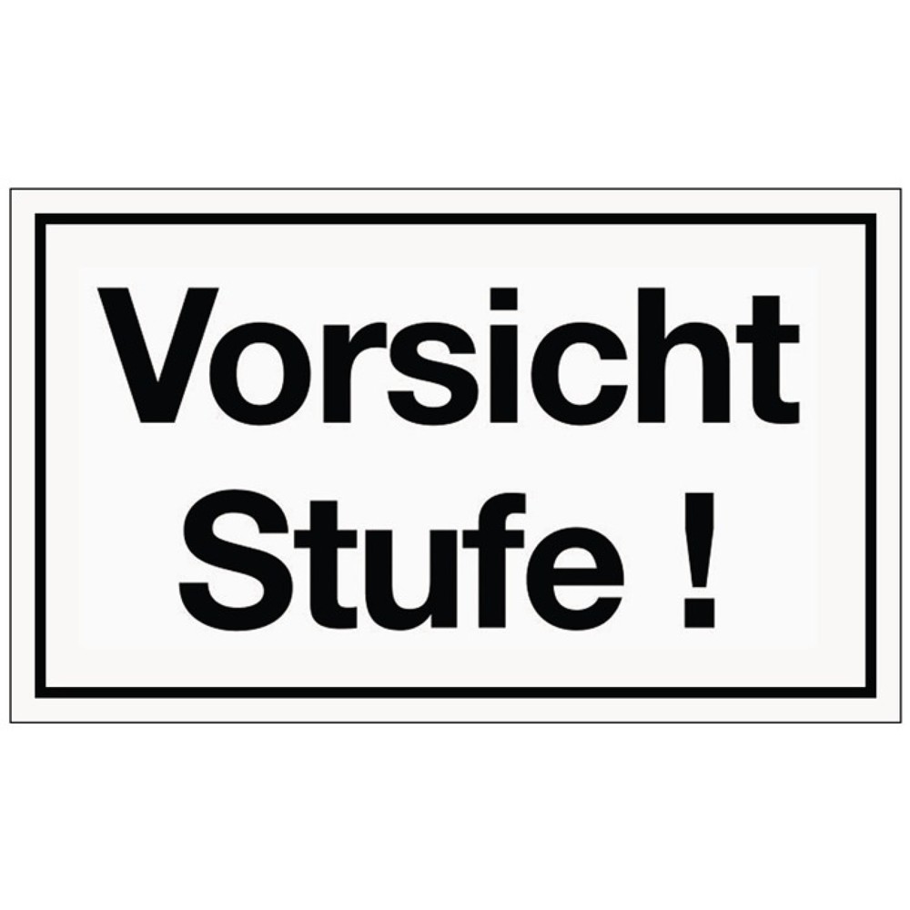 Produktabbildung: Hinweiszeichen, L250xB150 mm weiß schwarz, Vorsicht Stufe Kunststoffschild, Kunststoff