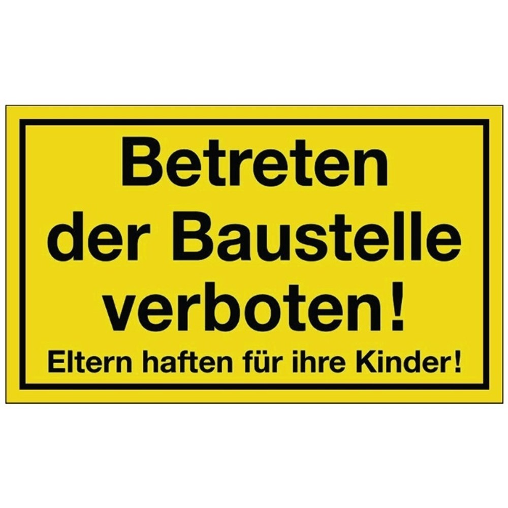 Produktabbildung: Hinweiszeichen, L400xB250 mm gelb schwarz, Betreten der Baustelle verboten, Kunststoff