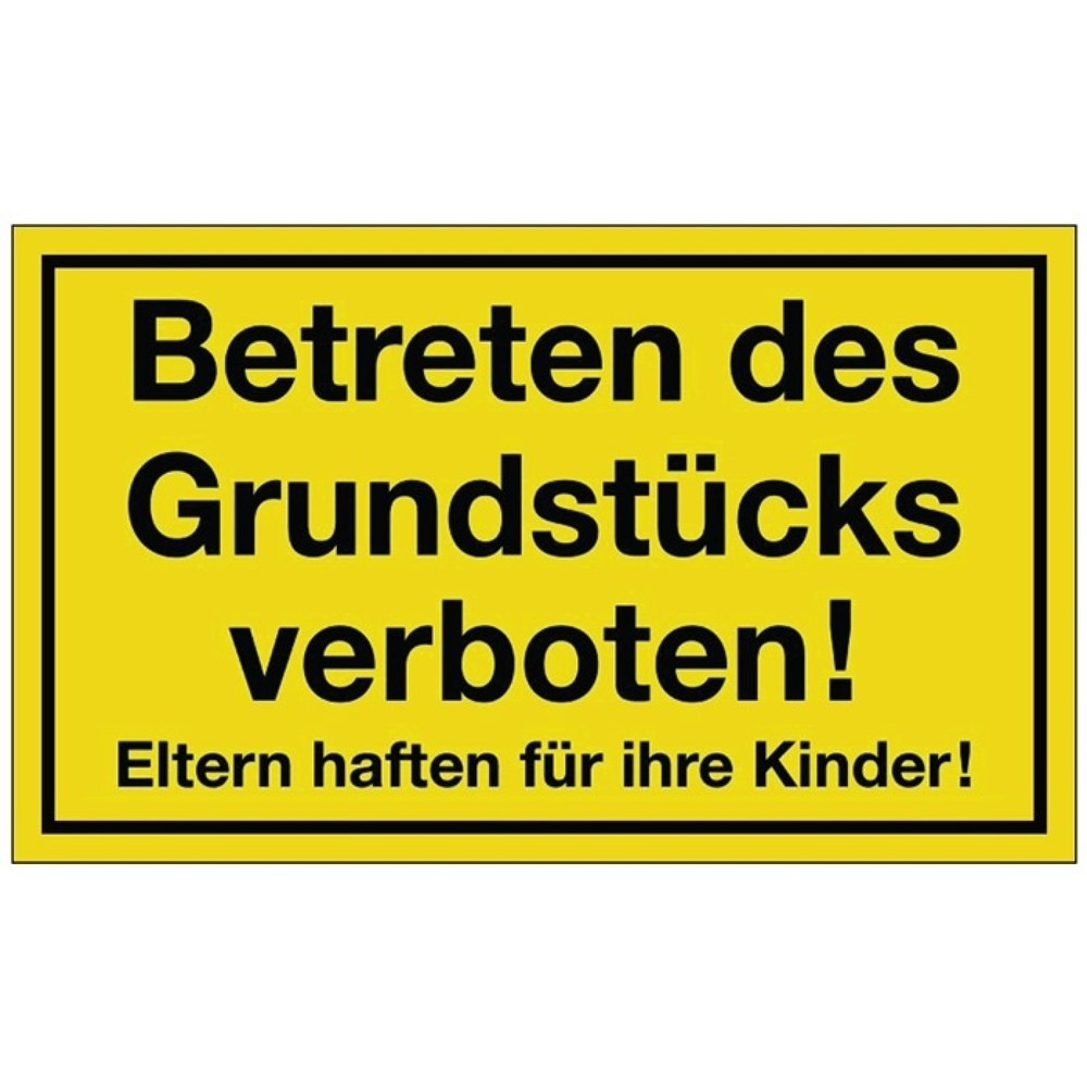 Produktabbildung: Hinweiszeichen, L250xB150 mm gelb schwarz, Grundstück betreten verboten, Kunststoff